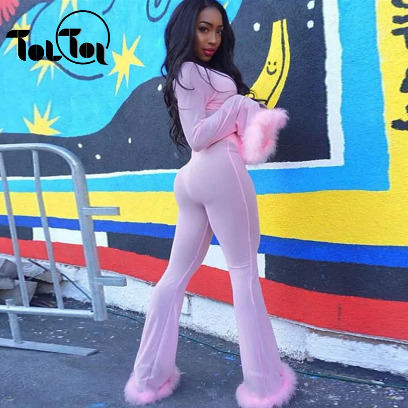

TolTolQ Beach Two Piece Sets Women Sexy Solid V Neck Crop Top And Long Pants Suits Summer Woman 2 Piece Set Feminino