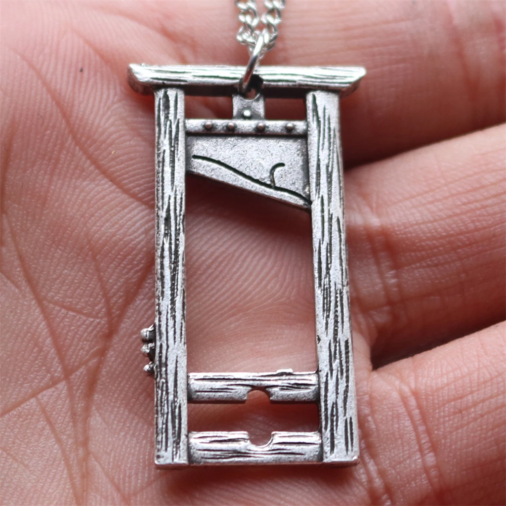Men Antique Bronze Silver Guillotine Necklace French Revolution Creepy