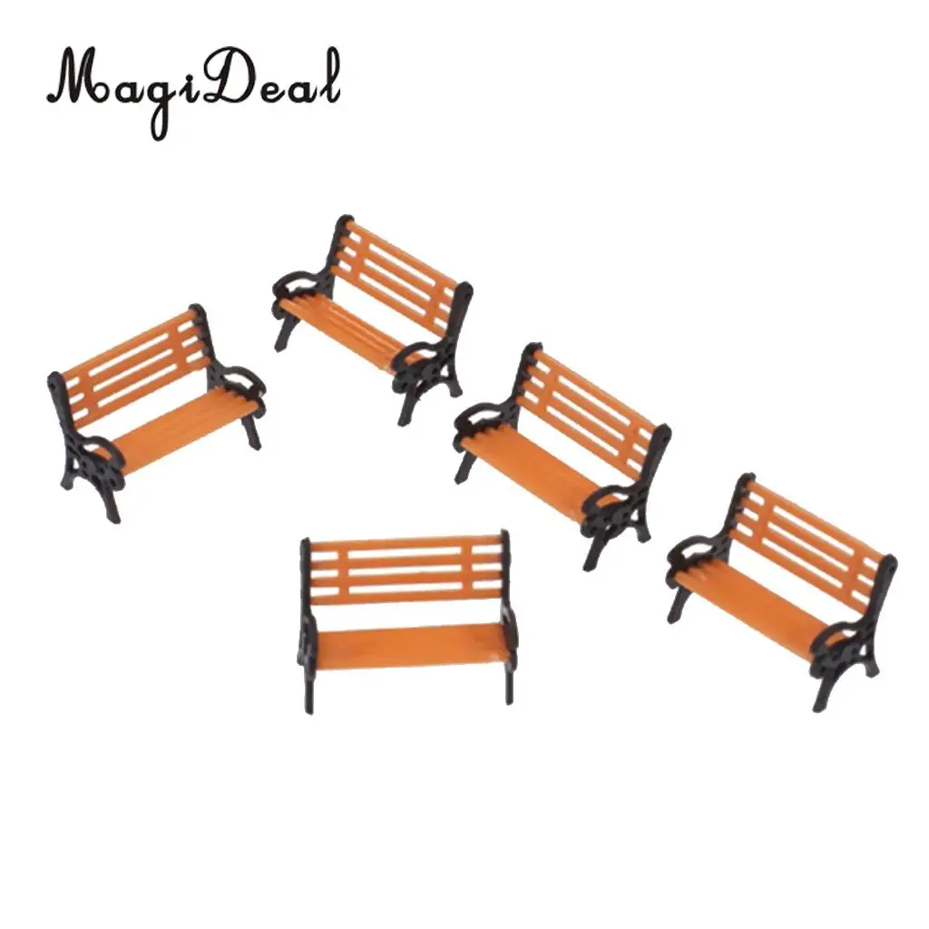 5Pcs/Lot 1:75 Plastic Model Park Bench Model for Garden Station Platform Street Scene Layout Landscape w/ Black Arm