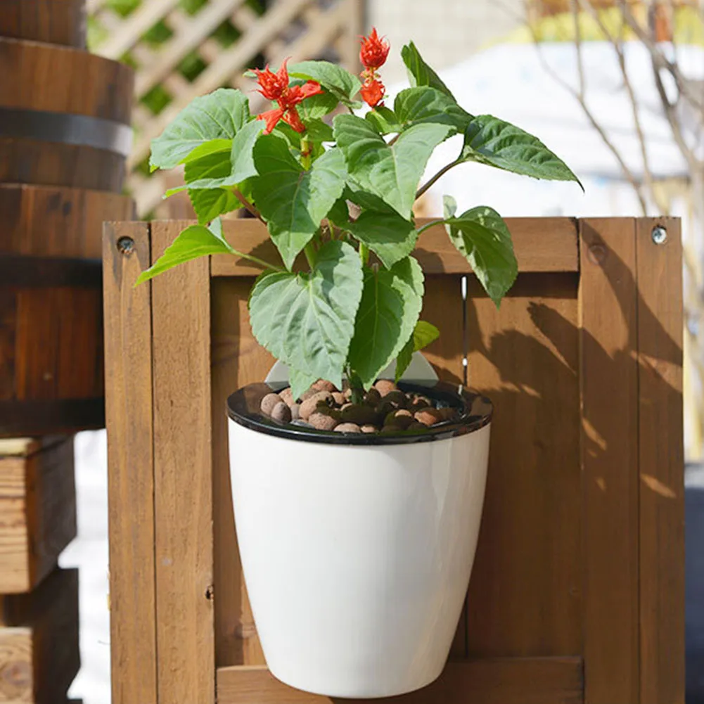 Newly Self Watering Flower Pot Wall Hanging Resin Plastic Planter Durable For Garden Balcony XSD88