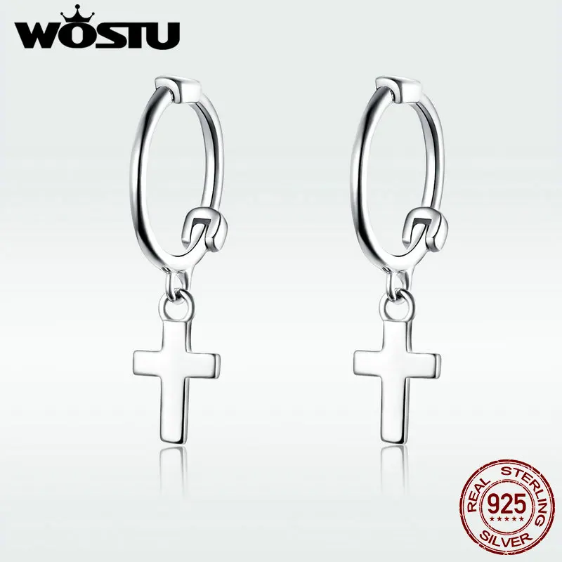 

WOSTU Hot Fashion 100% 925 Sterling Silver Cross Drop Earrings For Women Trendy Dangle Earrings Wedding Luxury Jewelry DXE547