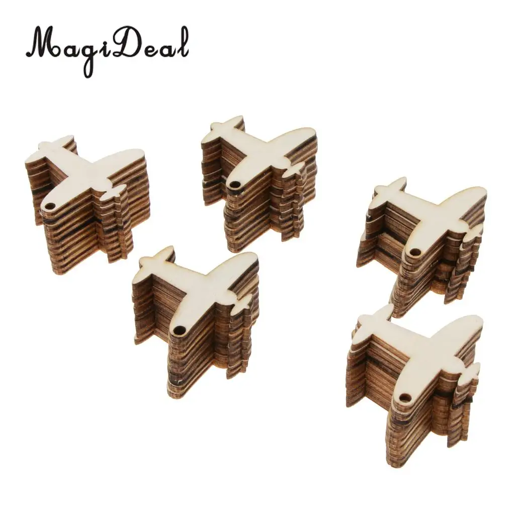 MagiDeal 50pcs Unpainted Blank Wooden Airplane Cutout Gift Tags Label Hanging Ornament Home Decor DIY Craft