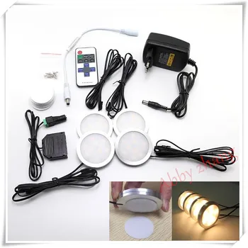 

LED Under Cabinet Lighting Puck Lights Downlight Spotlights with Wireless RF Remote Control Dimmable for Furniture Lighting 4pcs
