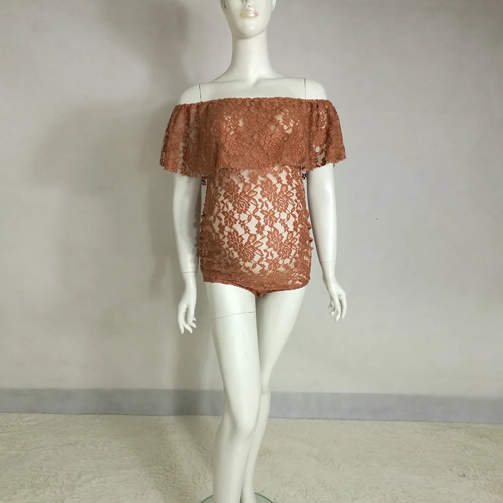 D&J Maternity Jumpsuits Coveralls Clothes Maternity Photography Lace Wide Boat Neck Maternity Bodysuits Plus Size for Pregnant