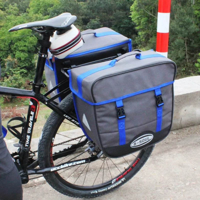 Best B-SOUL Bicycle Bag 20L Waterproof Saddlebags Rear Rack Single-sided Bicycle Bags Trunk Seat Pannier Bag with Rain Cover blue 3