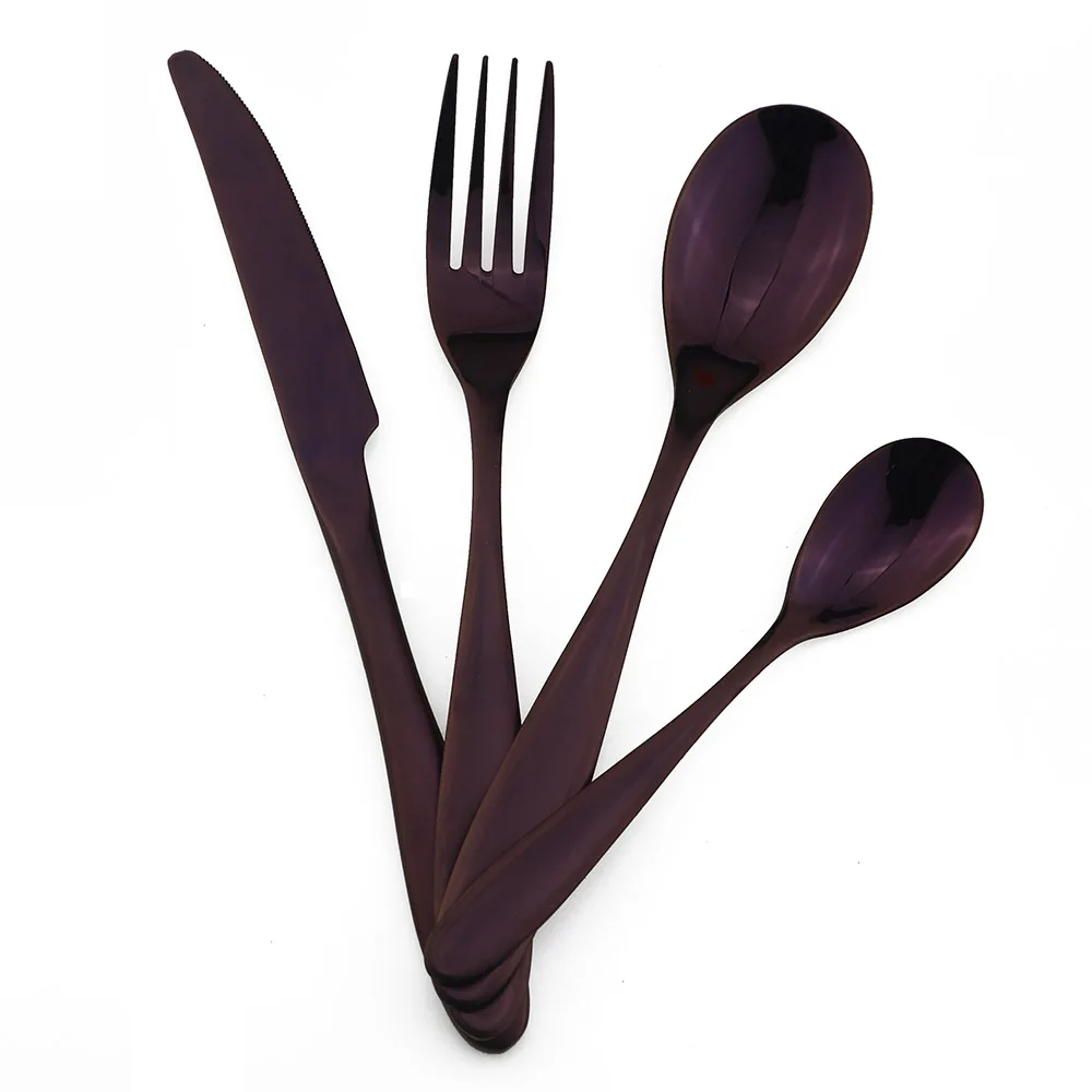 

4PCS/Set 304 Stainless Steel Cutlery Dinnerware Set Purple Home Party Tableware Dinner Set Teaspoon Kitchen Supplies