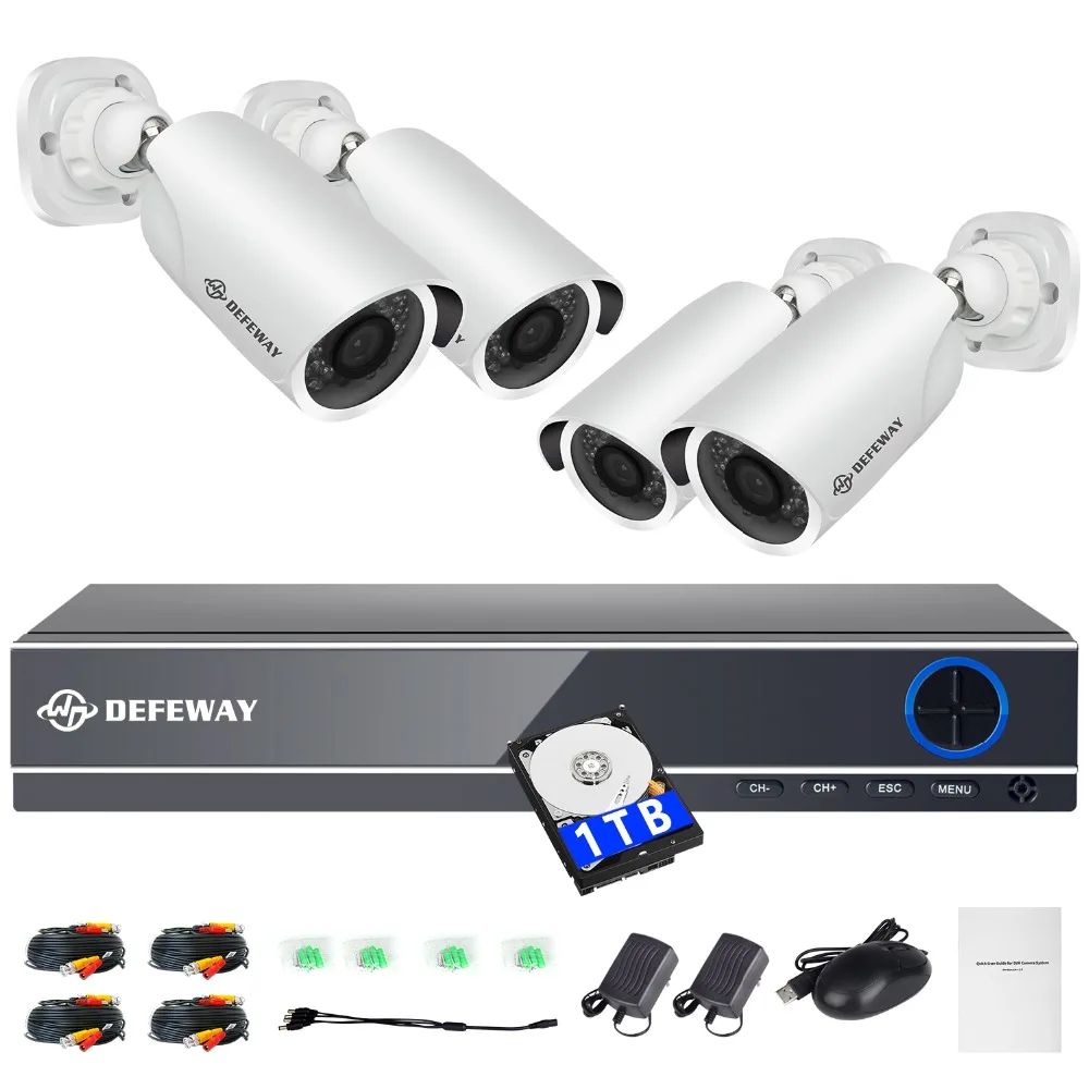DEFEWAY 4CH CCTV System 1080P HDMI HD DVR 4PCS 2 0 MP IR font b Outdoor