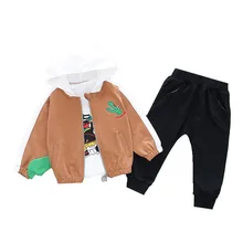 Autumn Children Cartoon Clothes Suit Baby Boys Hooded Jackets Print Tshirt Pants 3 Pcs/sets Kid Toddler Casual Cotton Tracksuits baby boy clothes 3 pcs sets for children high qulity 2018 long sleeve print toddler boys baby suit for kid 2 7 years cls106