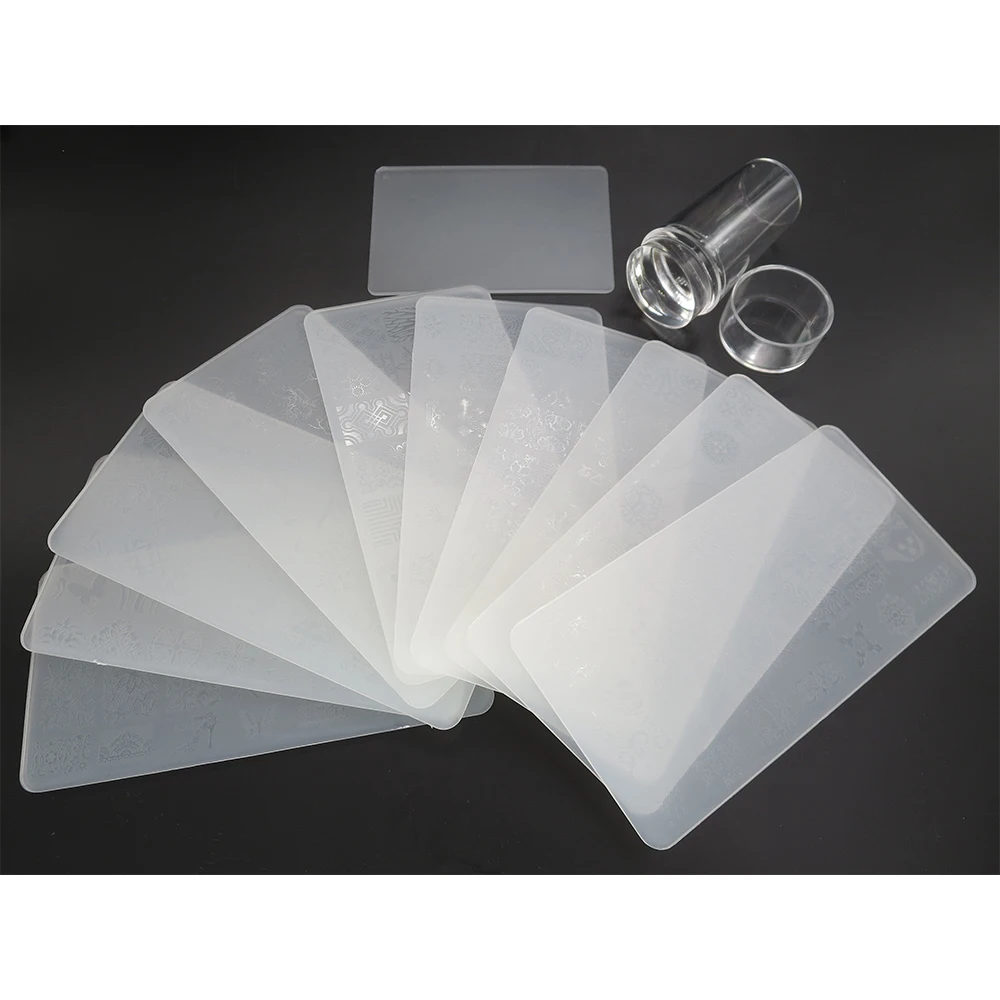 

10pcs Manicure Nail Stamping Plates Kits Flower Lace Stencil Clear Stamper Scraper Plastic Stamp Template Plates Nail Art Tools