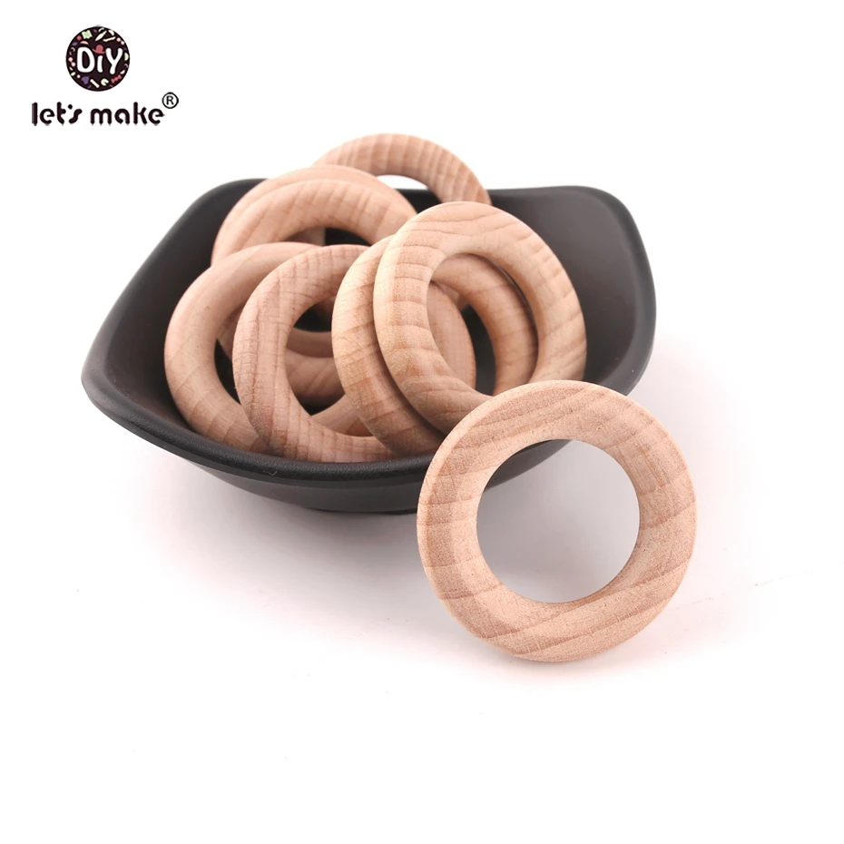 Let's Make Beech Wooden Teething Rings BPA Free Food Grade Wooden Teethers 20pcs 40mm DIY Accessories Rings Baby Teethers