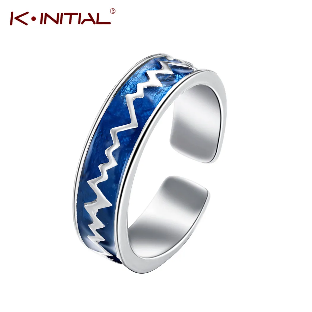 

Kinitial Classic Design Wide Ring Electrocardiogram Wave Heartbeat Ring Wedding Couples Rings Bijouterie Lover Best Gift