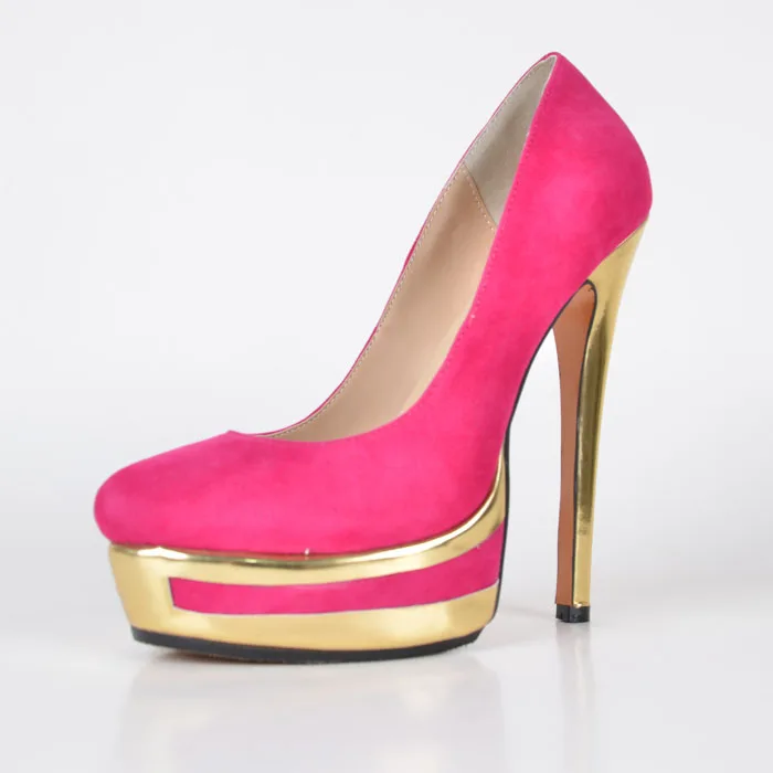 Pink Suede Round Toe Slip-ons Platform High Heels Pump Stilettos Ladies Shoes Made-to-order Plus Size Cheap High Heel Pumps