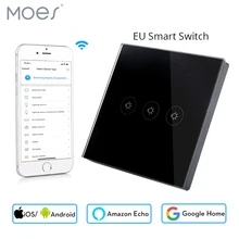 Wifi Smart Wall Switch EU Socket 3 Gang Touch Control Mobile Phone Remote Control can Work with Amazon Alexa Google Home qiachip wifi smart home socket app remote control light switch work with amazon alexa google home for phone french plug socket