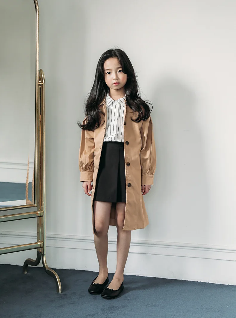 khaki long autumn jackets for teenage girls outerwears cotton lantern sleeve coats kids tops clothing children trench coats girl (9)
