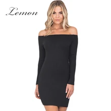 Лимон 2018 Сексуальная с плеча bodycon платье женская одежда элегантный вязаный мини Vestido тощие Краткие женские летнее платье