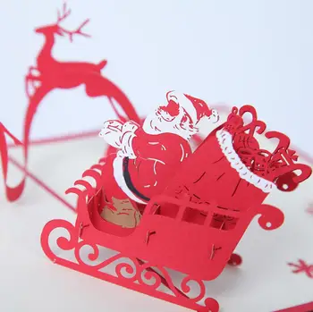 

10pcs 3D Deer Santa Claus in The Carriage Handmade Kirigami Origami Invitation Cards Greeding Birthday Card Postcard