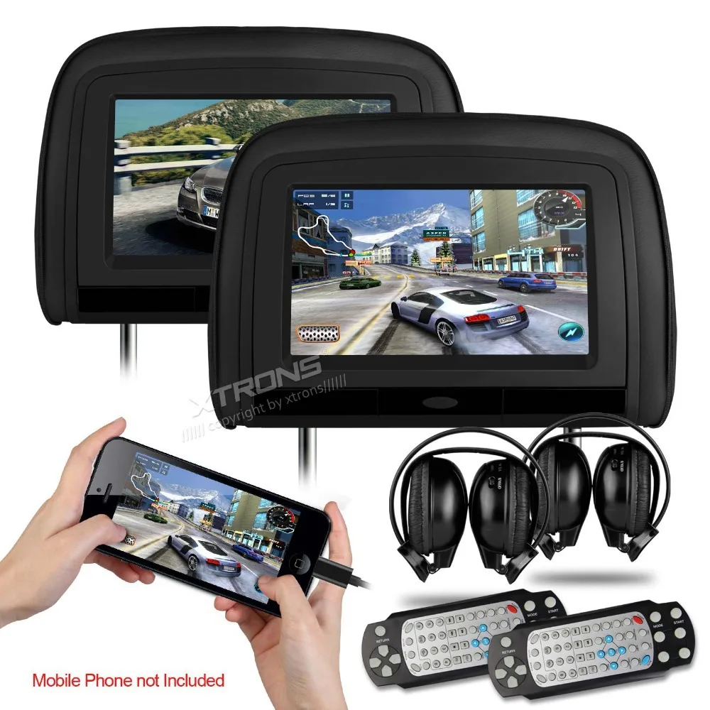 XTRONS Black 2x9 "Digitální displej do auta Opěrka hlavy DVD přehrávač se 2 IR sluchátky 8 bitů a 32 bitů hry