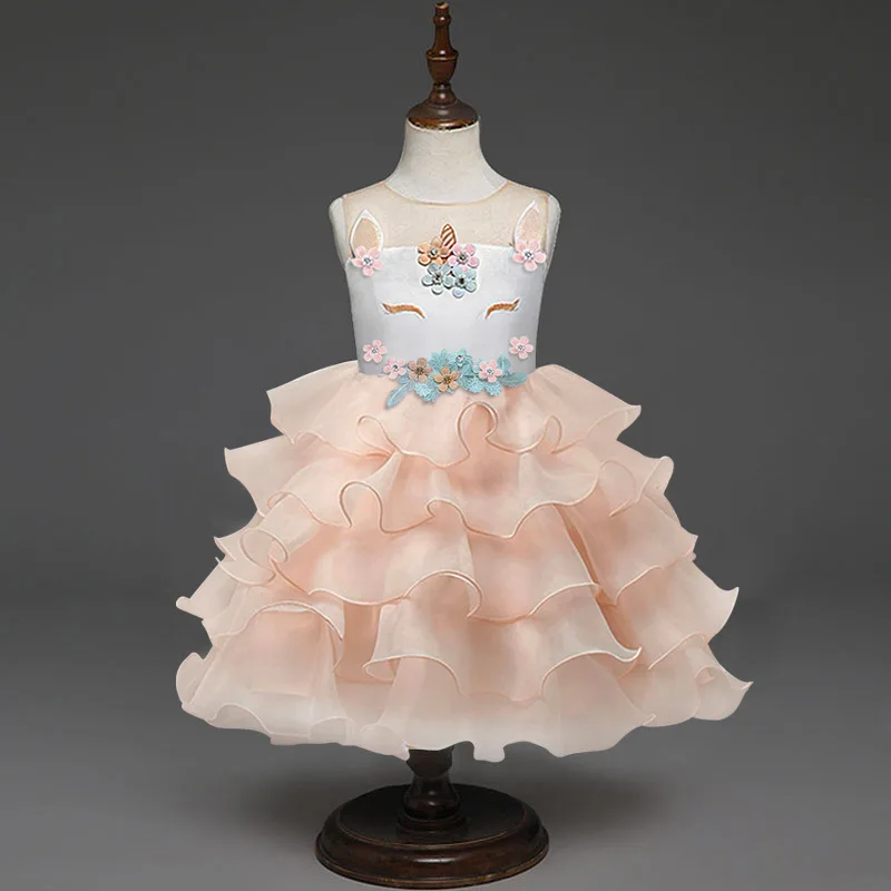 CUte Girls Unicorn Dress 2018 New Sleeveless Princess Dress Flower Children Wedding Party Dresses For Kids Girl Costume 2-7 Year (4)