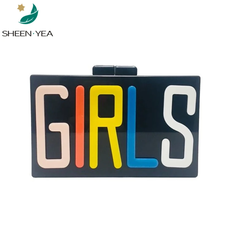 

New wallet women acrylic evening bag fashion girls letter clutch purse cute patchwork party prom chains shoulder messenger bags