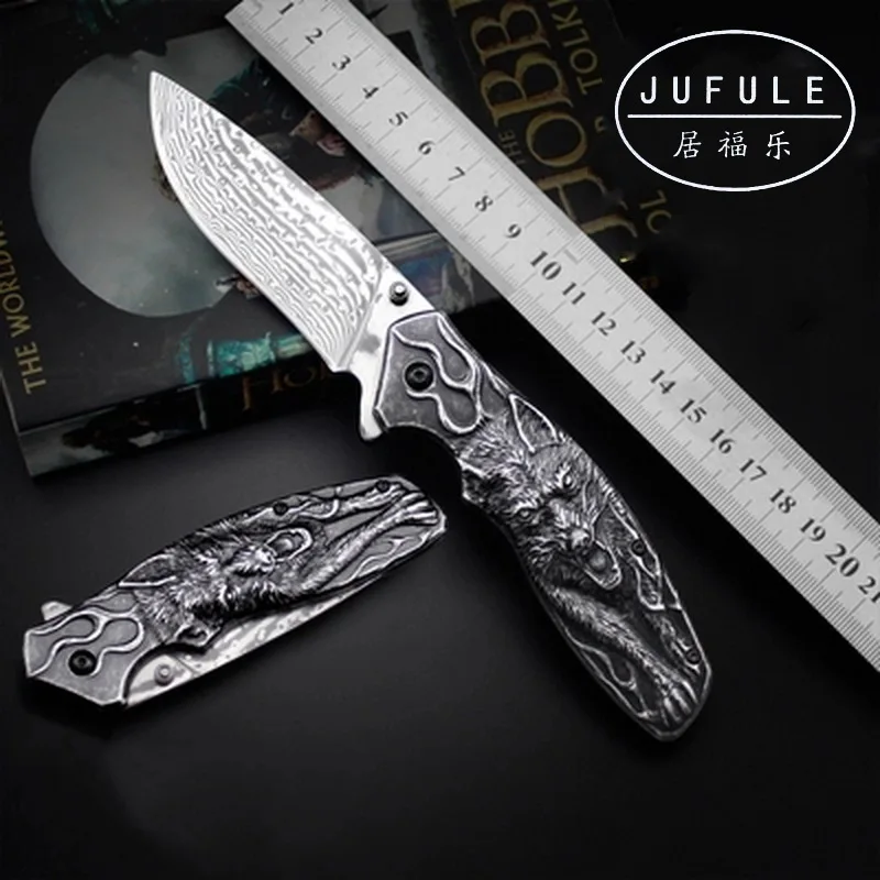 Складной карманный нож JUFULE из дамасской стали с оригинальным дизайном