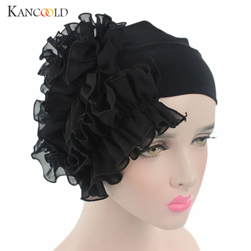 

Caps hat female fashion beanie Solid 2017 beanies women hats Ladies black Hat Scarf ruffled Turbans 2018 new Head Wrap Cap NO24B