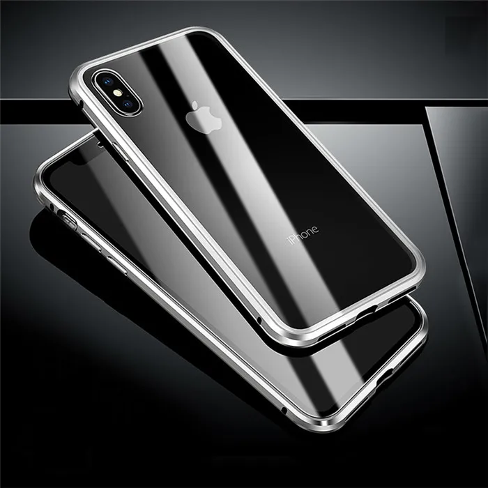 R-просто Магнитная адсорбции флип чехол для iPhone 7 8 X Xs Макс металлическая закаленное Стекло задняя крышка для iPhone Xs макс случае Coque - Цвет: Silver