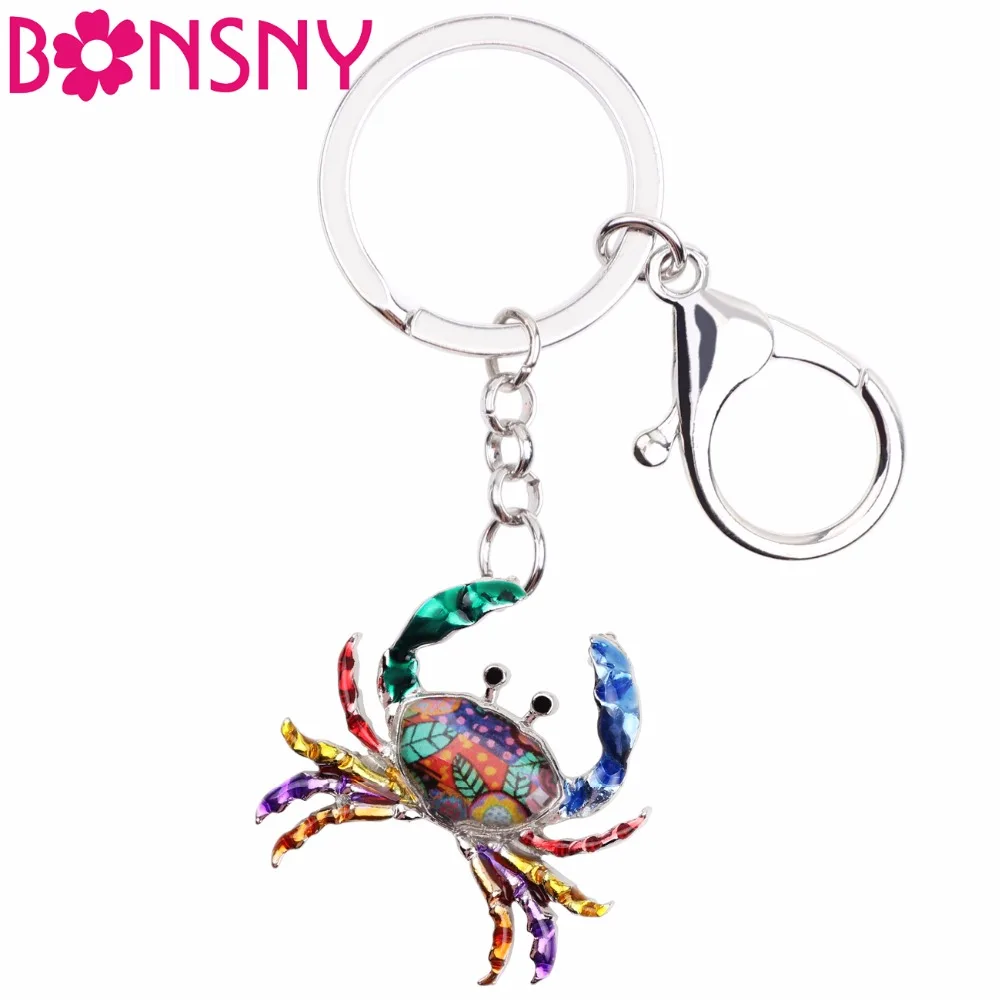 

Bonsny Ocean Collection Animal Enamel Crab Key Chain Women Keyrings Gift For Girl HandBag Charms Keychain Car key Charms Jewelry