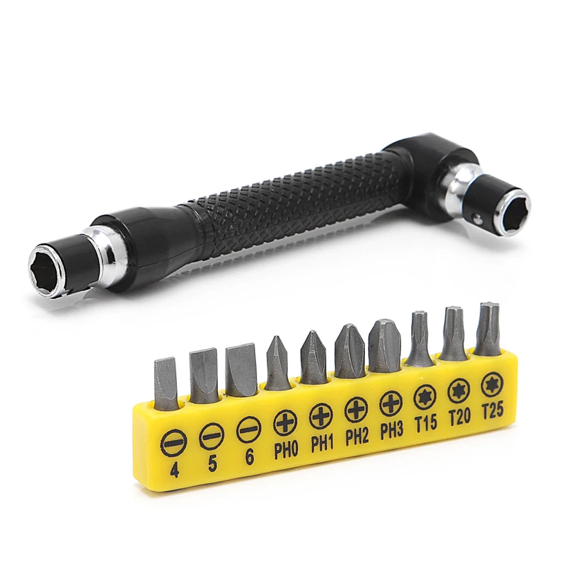 

10in1 Socket Screwdriver L-shaped Angle Head Twin Wrench Driver Torx Flat Bit