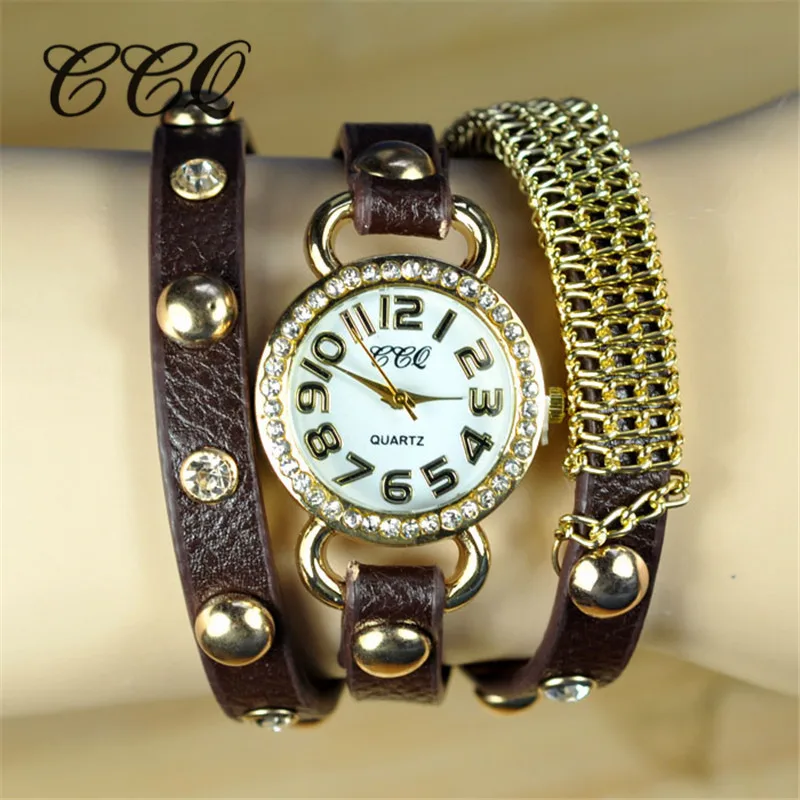 Ladies Multi Colors Gold Chain Leather Wrap Around Watch Girls High ...