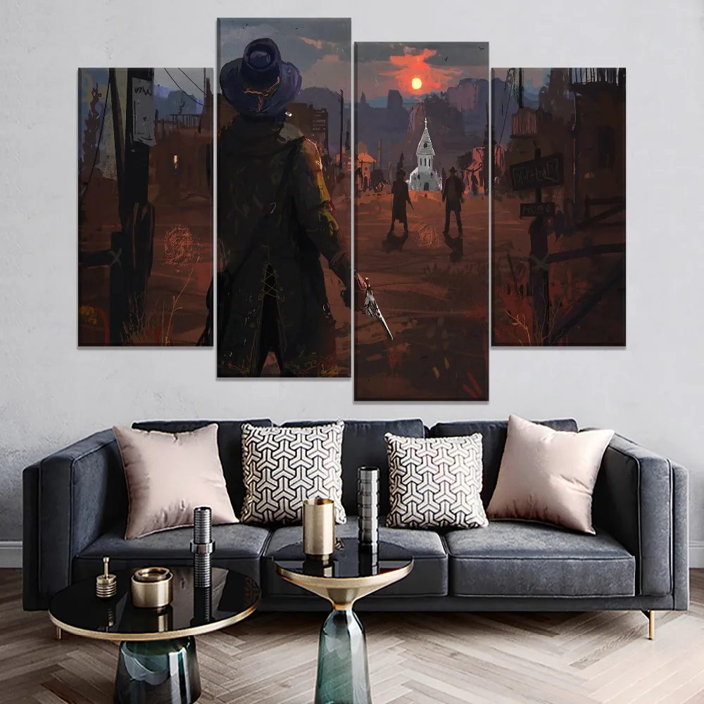 

Game Painting Modern Wall Artwork Home Decorative For Living Room 4 Pieces Canvas Printed Red Dead Redemption 2 Poster Framed