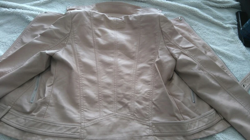 Hirsionsan, кожаная женская куртка,, осенняя, на молнии, розовая, искусственная кожа, пальто с отложным воротником, короткая, мотоциклетная, Байкерская, укороченная куртка