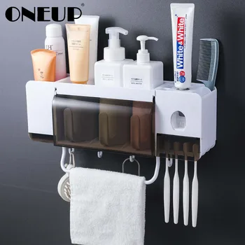 

ONEUP toothbrush holder toothpaste squeezer dispenser bathroom accessories sets 5 pcs bathroom storage box case household items