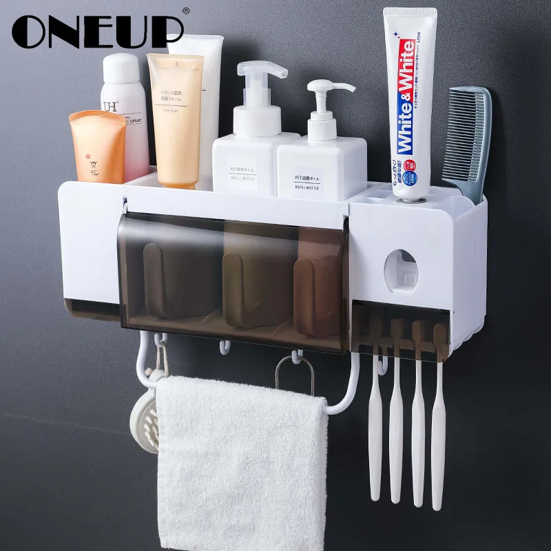 Kaufen ONEUP zahnbürste halter zahnpasta squeezer dispenser badezimmer zubehör sets 5 stücke bad lagerung box fall haushalts artikel