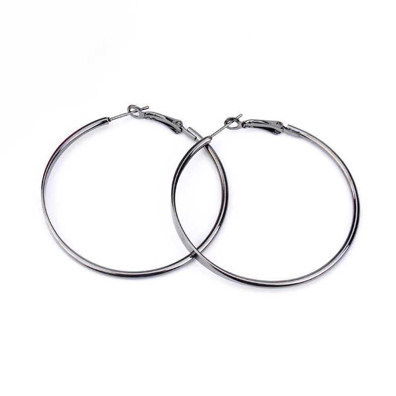 

European Big Hoop Earring For Women Gun Black Color Hoop Earrings Circle Handmade Bijoux Bijoux Fashion Jewelry E501