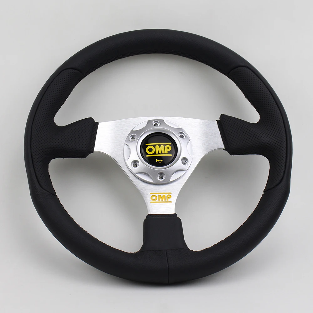 

Flat Silver Spoke Leather OMP Racing 330mm 13inch Tuning Car Steering Wheel