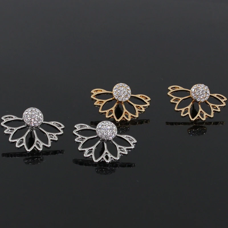 Rhinestone Light Yellow Gold Color Flower Designer Stud Earrings 2019 New Brand