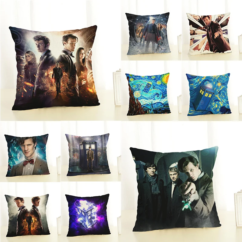 

Movie Plot Printed Doctor Who Characters Cushion Cover Linen Sherlock Holmes And Watson Throw Pillow Covers Magical Pillowcases