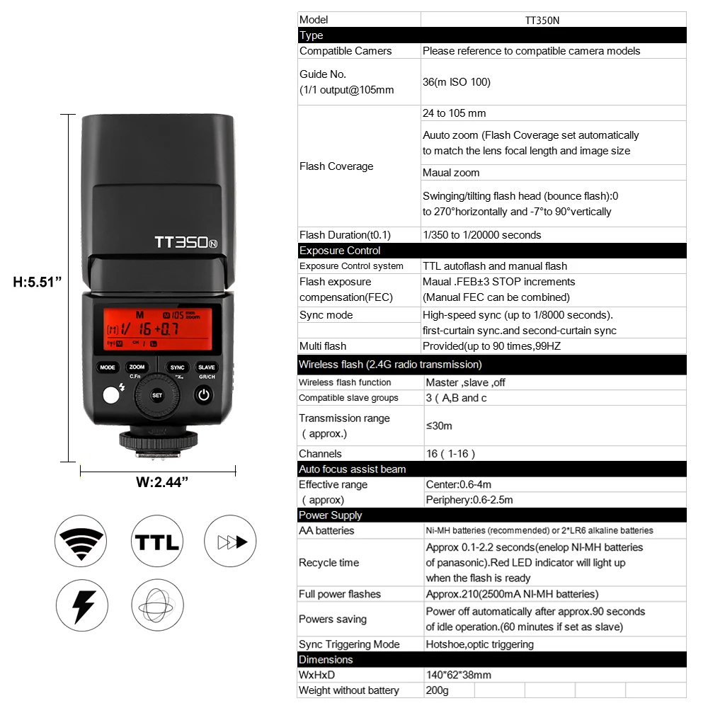 Godox Mini Thinklite i-ttl TT350N камера Высокоскоростная студийная вспышка 1/8000 s GN36 для цифровой камеры Nikon