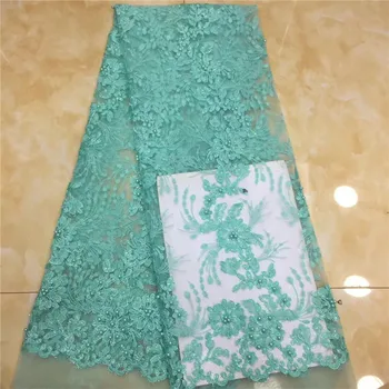

Sequined Mesh Tulle Lace Fabric African French 2019 beads New Style Wedding Net Lace With Sequins For Evening Dress Laces green
