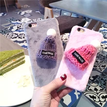 Милые Чехлы для iPhone 6, 6s, 7, 8 X Plus, XR, XS, MAX, карамельные пушистые милые плюшевые шапки, теплый меховой вязаный шарик, Рождественская шапка, чехол для телефона