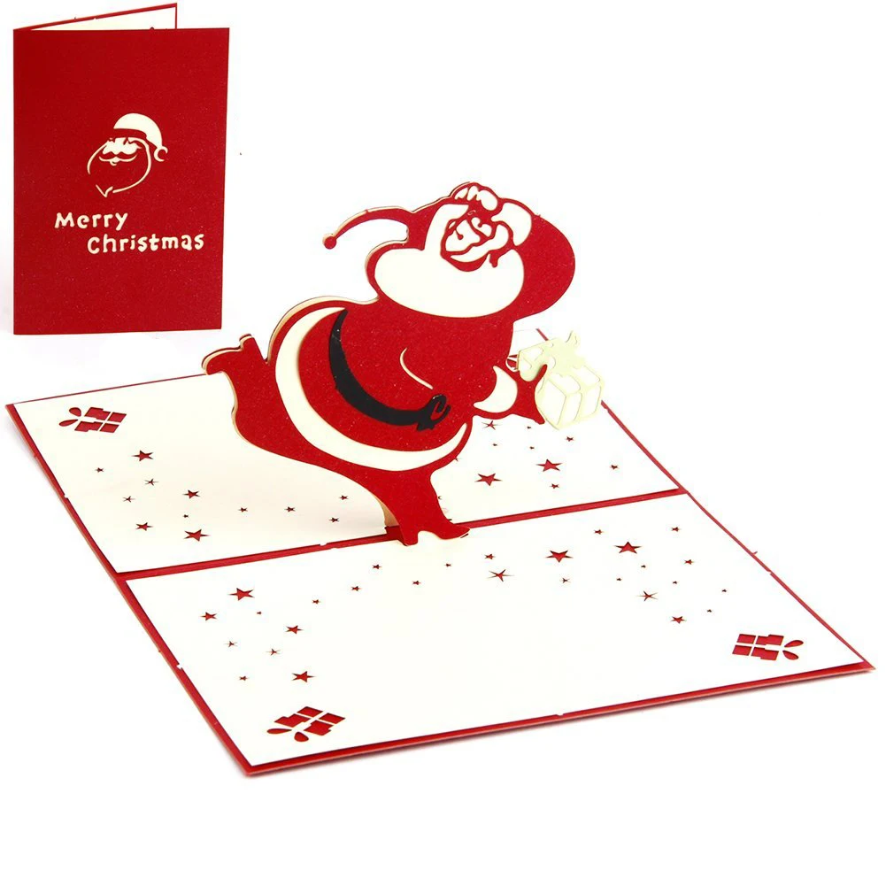 Ручной работы пустые 3D всплывающие открытки для поздравительных открыток Рождество с подходящим конвертом лазерной резки украшения с Рождеством Подарки - Цвет: Бургундия