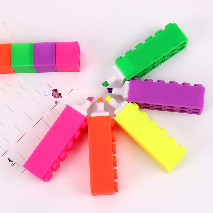 

1PC Creative Building Blocks Highlighter Marking Pen Learn Office Stationery Learning Kawaii Graffiti Fluorescent Pen