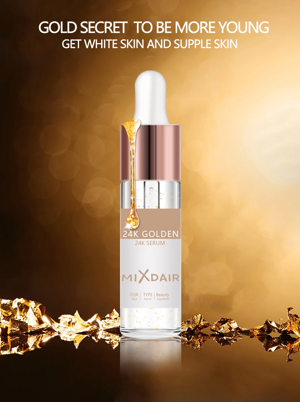 MIXDAIR Гиалуроновая кислота против морщин 24K Gold Serum Anti-Aging Увлажняющий крем Essence Уход за кожей Отбеливание ярче