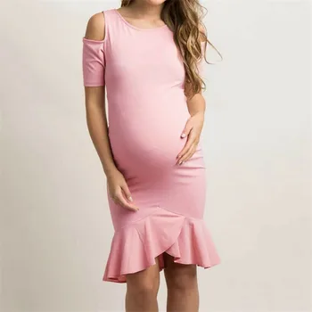 

Maternity Dress Women Solid Pink Short Sleeve Summer Dresses Pregnant Casual Clothes2019 Summer O-neck Maternity Dress Vestidos