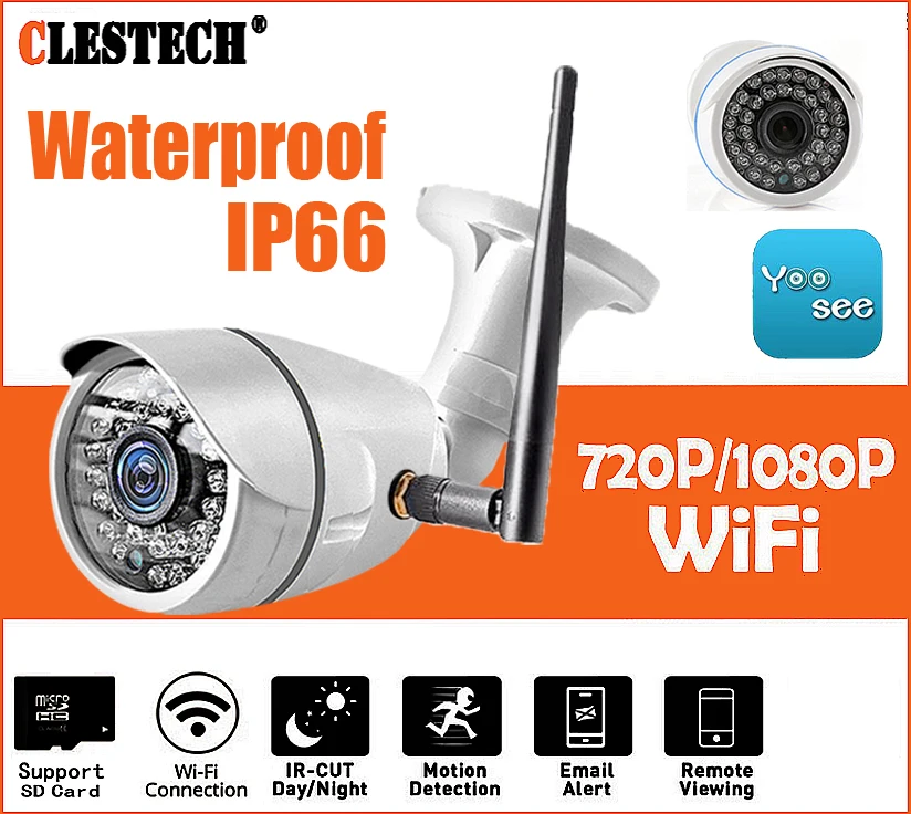 

HD 1080P 960P 720P Wireless 2.0MP IP Camera P2P RTSP Motion Detected Waterproof WiFi Camera Bullet with 32G SD Card Yoosee app