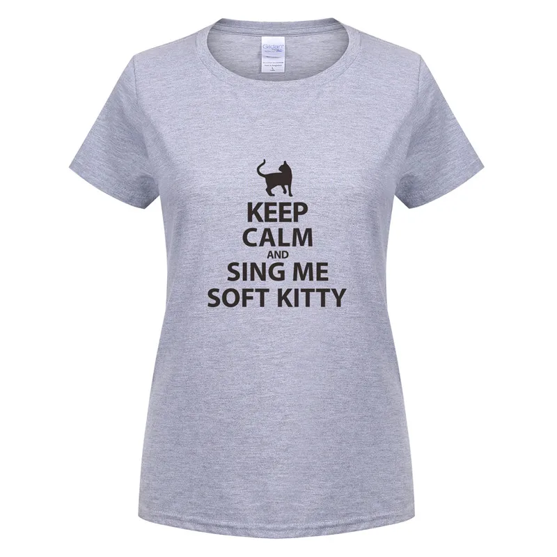 Женская хлопковая футболка с коротким рукавом The Big Bang Theory надписью Keep Calm and Sing Me Soft