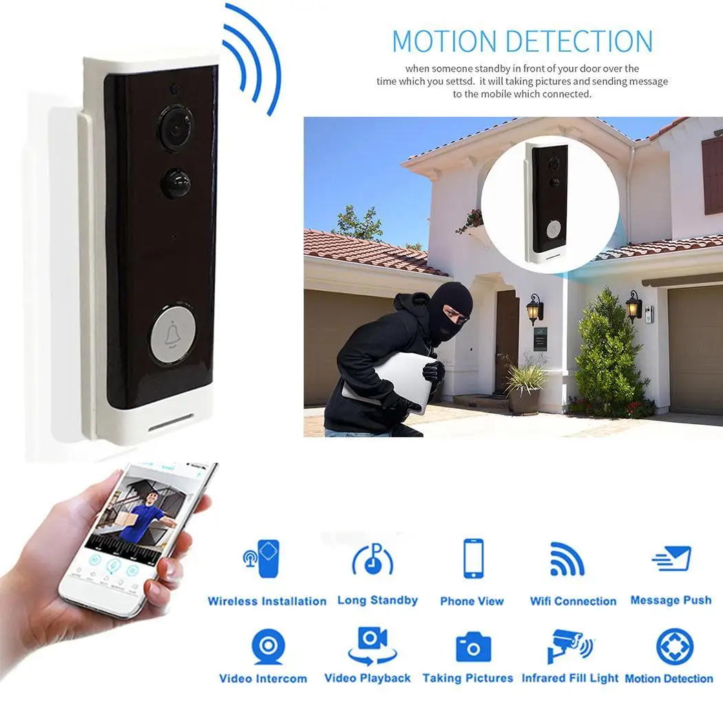 

M200 Home Alarm Smart Wifi Video Doorbell Music 2pcs 18650 battery (not included) 720P Multi-function 3.7V