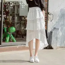 Лолита Лоскутная длинная юбка Для женщин Нерегулярные Высокая талия юбка на шнуровке Дизайн Однотонная одежда женский стимпанк нарядные юбки