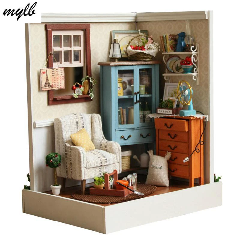 Mylb кукольный дом мебель miniatura diy кукольные домики миниатюрный кукольный домик деревянные игрушки ручной работы для детей подарок на день рождения