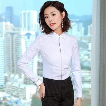 

Ladies Uniform Styles Fall Autumn Blouses & Shirts Long Sleeve For Women Business Work Wear Tops Clothes Blouse Elegant White